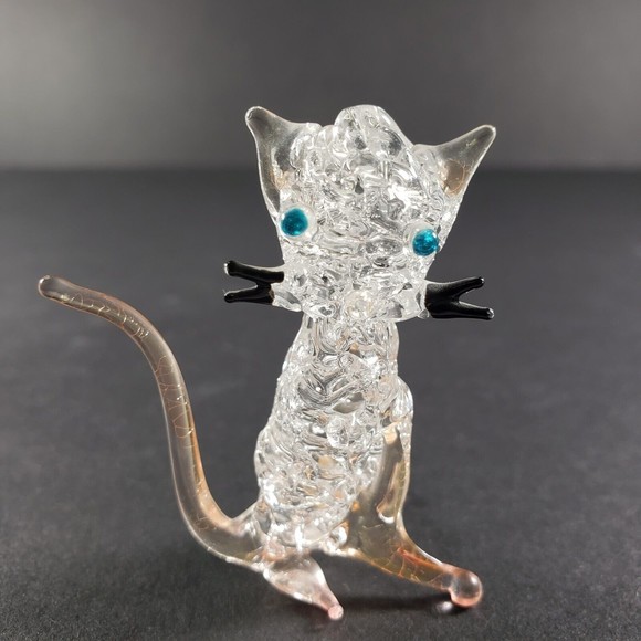 Other - Vintage Whimsical Art Glass Cat Figurine 2" Very Delicate Unknown Brand Artist‎